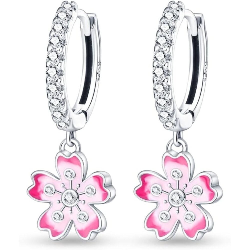 Women Flower Saku Drop Earrings Various Hypoallergenic Star moon Sterling Silver